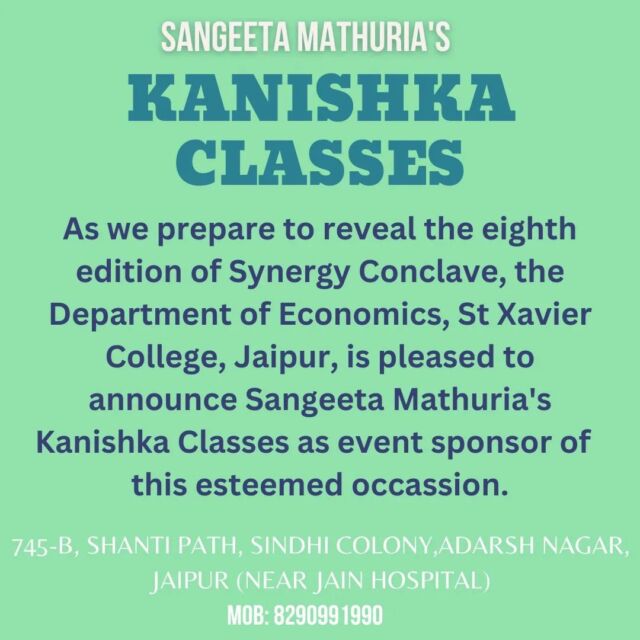 Presenting our sponsor 'Kanishka Classes" for Synergy 2022-2023. They provide quality classes on competitive maths and reasoning and help students give their best in exams for Bank, Railway and many more!